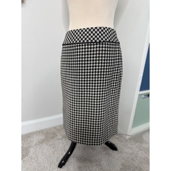 Alex Marie Women's Classic Houndstooth Black Plaid Pencil Wool Blend Skirt 4 - Picture 1 of 5